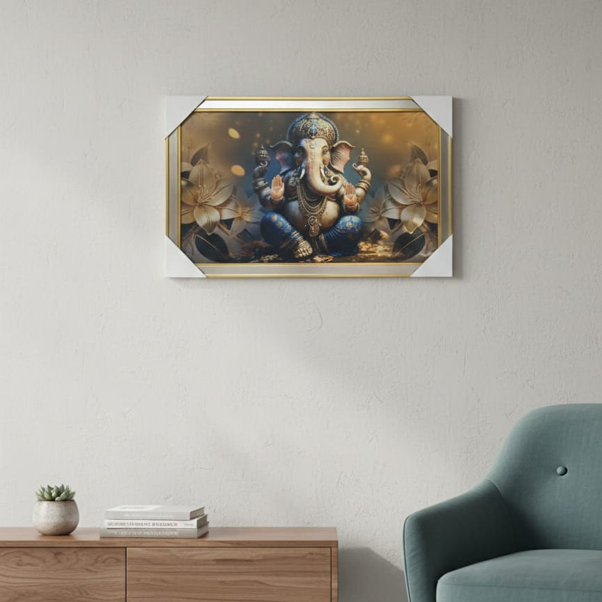Lord Ganesha Premium Wall Frame – Elegant Golden Finish Spiritual Home & Office Decor